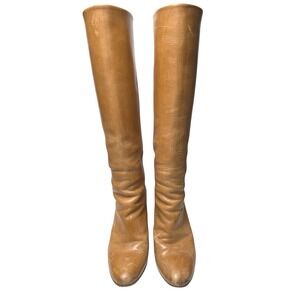 Maison Margiela Leather Knee‎ High Boots Tan brown Chunky Heel Size 36